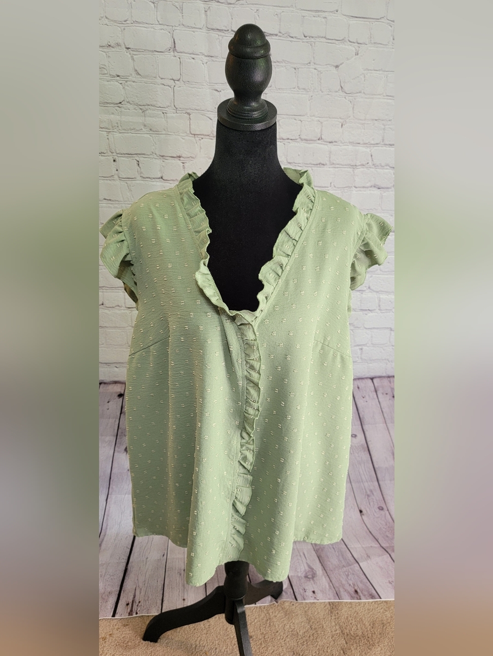 Ruffled V-Neck Cap Sleeve Top - Sage Green